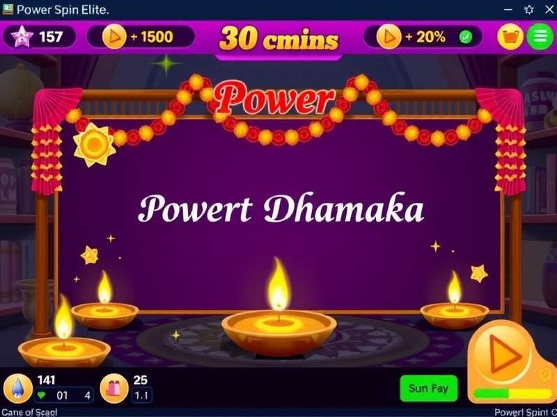 Power Spin Elite Diwali Dhamaka event showing decorated in-game interface with diyas and rangoli